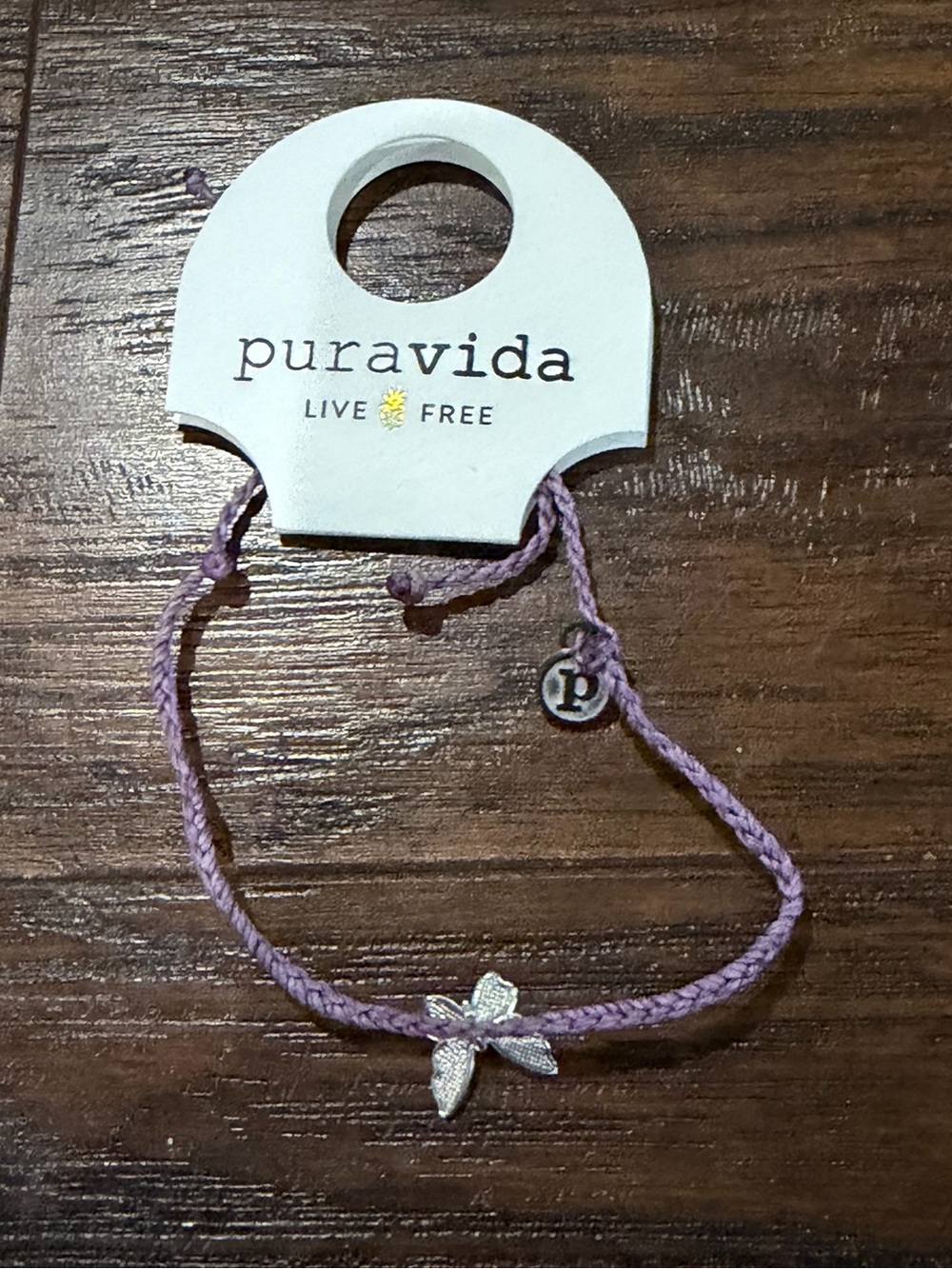 Pura Vida Women's Purple & Silver Butterfly Charm Adjustable Bracelet